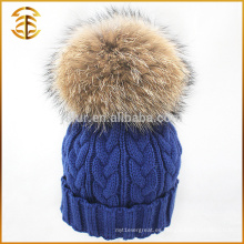 2017 Venta al por mayor de lana de colores de piel tejida Hat Beanie invierno
